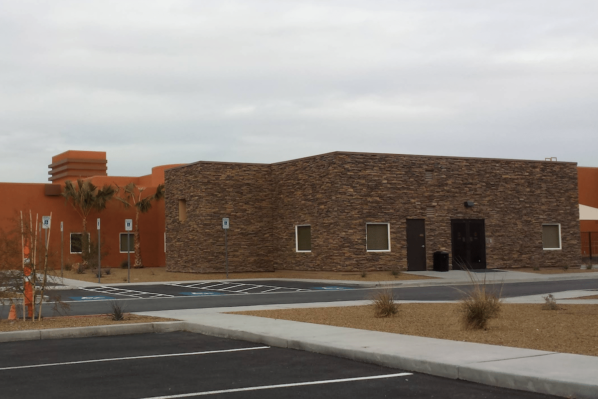 Sunset Ridge building exterior brick and orange stucco